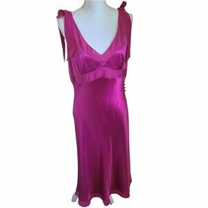 bcbg maxazria vintage y2K 100% silk midi dress magenta pink size 12 $248 MSRP